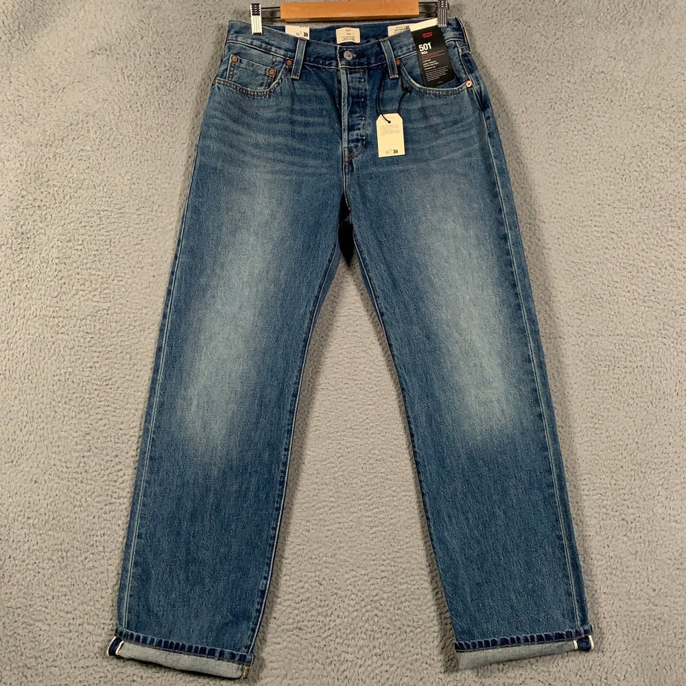 Levis 501 90s Selvedge Jeans Womens 29 Blue Straight Leg Mid Rise Premium Denim